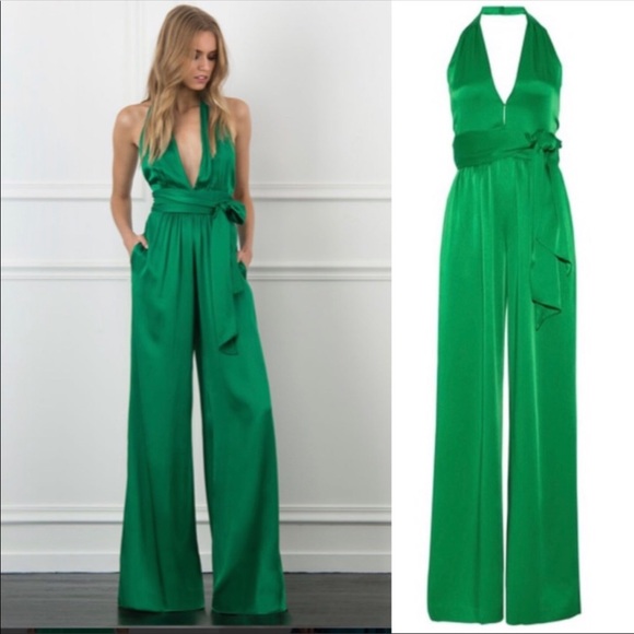 Rachel Zoe Pants - RACHEL ZOE Jumpsuit Ainsley Satin-Crepe In Emerald